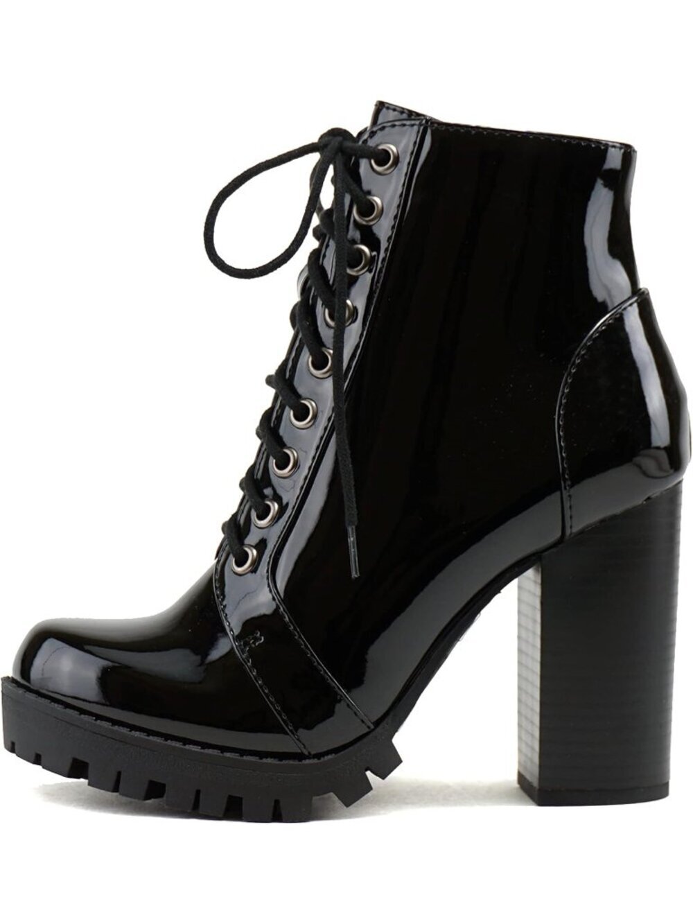 Women's Fashion Ankle Boot Lace up Military Inspired Stacked Heel Side Zipper